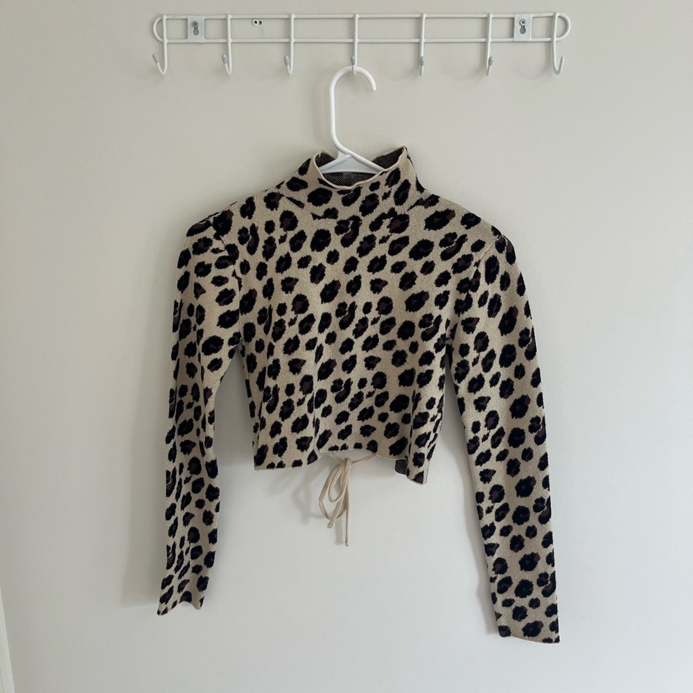 Zara Cheetah Cropped Backless Turtleneck Sweater